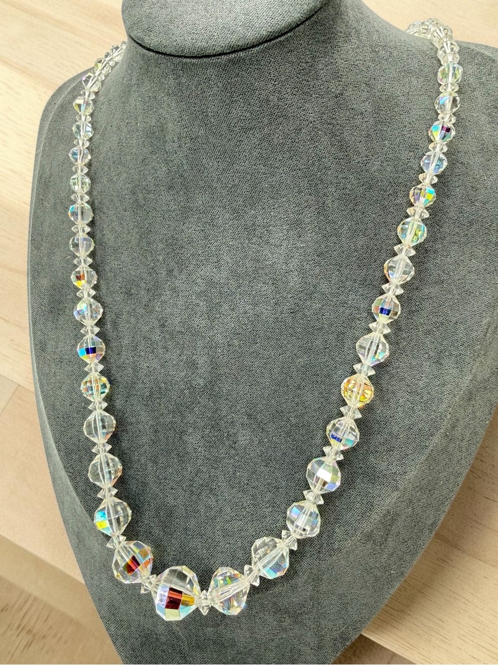 Vintage Laguna AB Crystal Necklace Aurora Borealis Beaded 20-22” Shepherds Hook - Picture 6 of 17